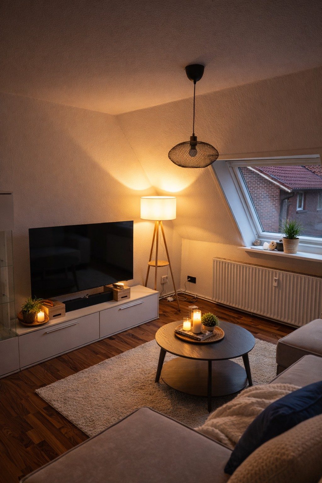 Wohnzimmer der Wohnung Family in Selsingen am Abend